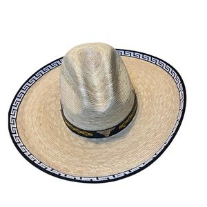 MEXICANA Natural Straw Sombrero with Black & White Trim